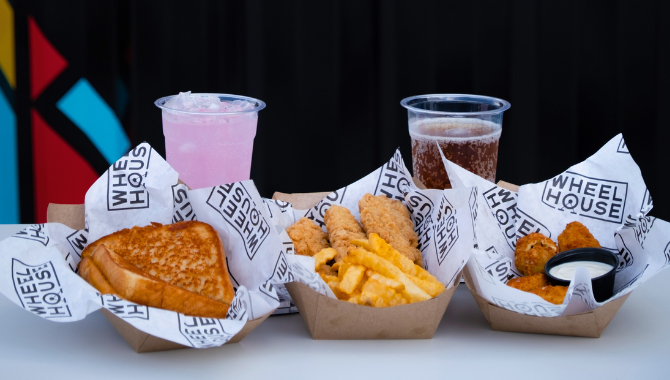 grilled cheese, fries and soft drinks from the Wheel House concession stand
